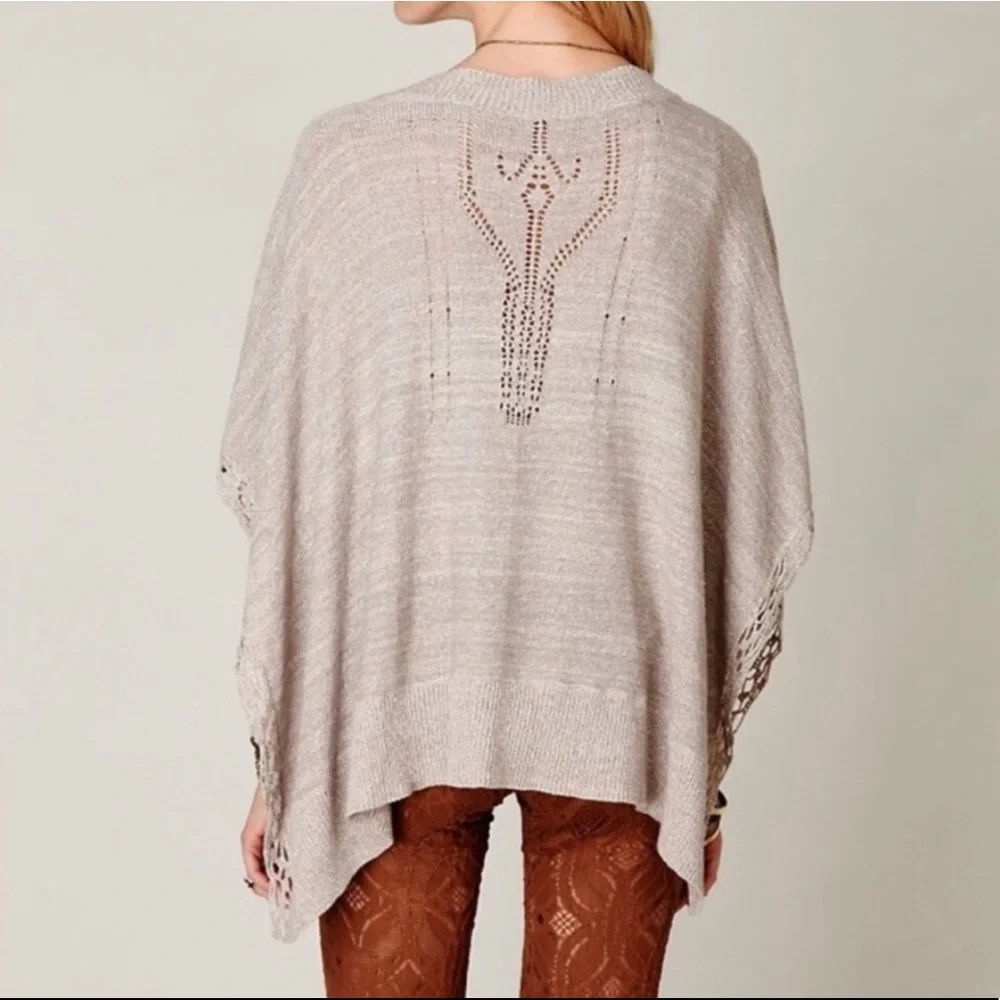 Vintage Free People Silk & Cotton Blend Oatmeal Poncho Cape Onesize